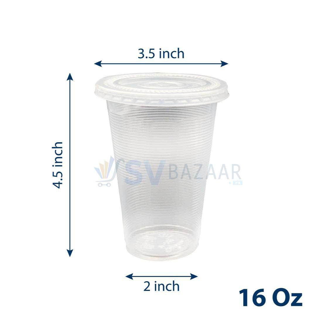 Clear Plastic Cup With Flat Lid - 16 Oz Pack of 50 - SV Bazaar