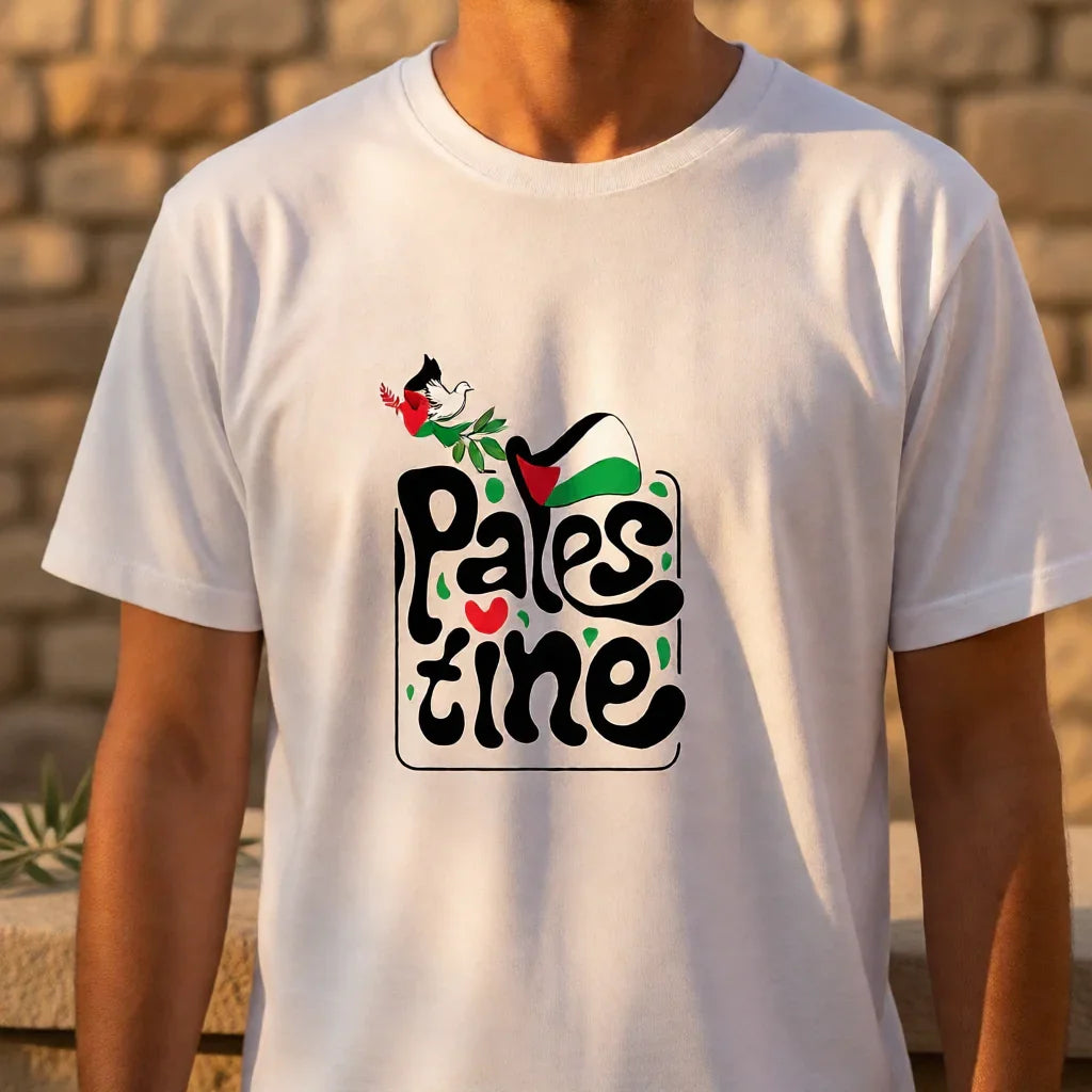Palestine Artistic Typography T-Shirt | Unisex Cotton Fashion Tee - Unique Unity Design