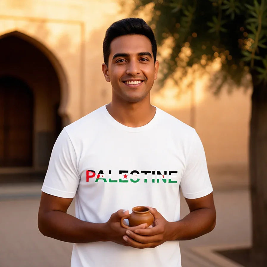 Palestine Flag Typography T-Shirt | Unisex Cotton Fashion Tee - Unity Design