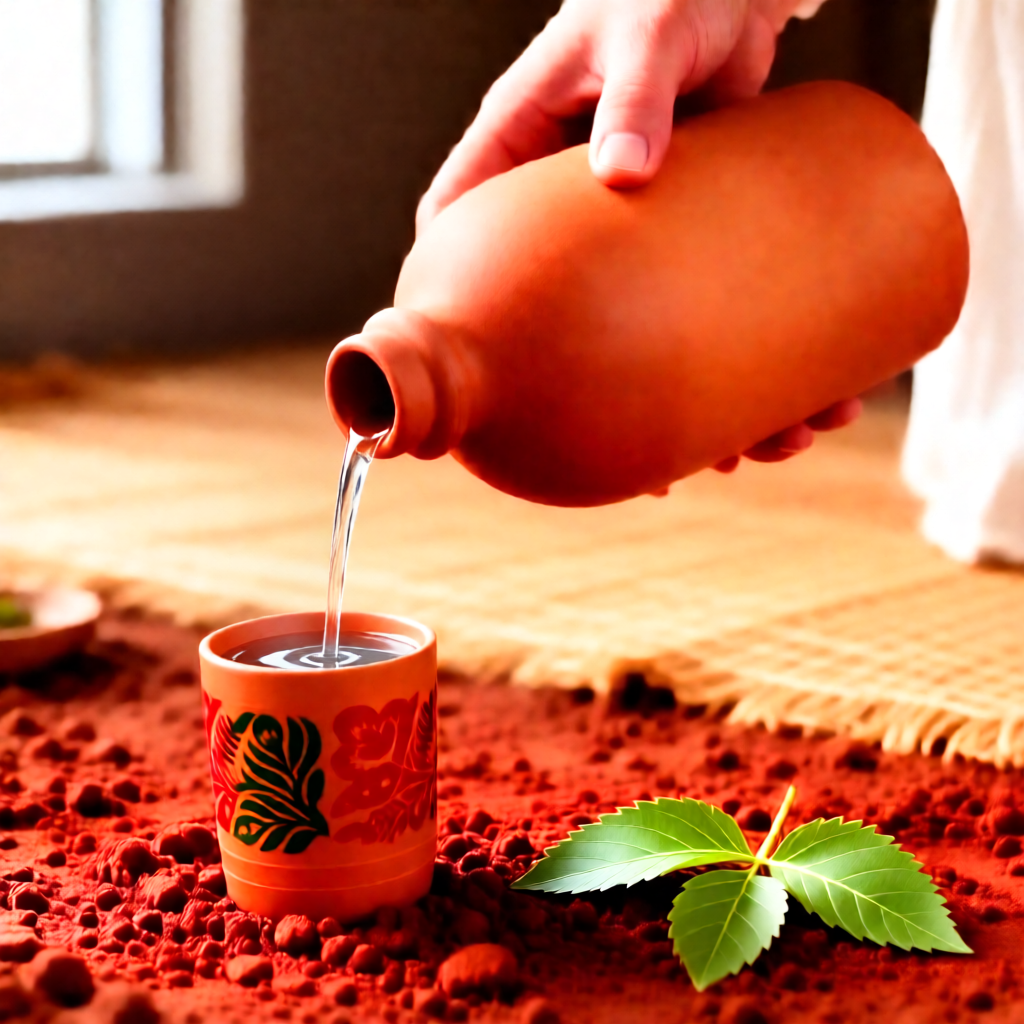 500ML Natural Clay Water Bottle with Free Clay Glass