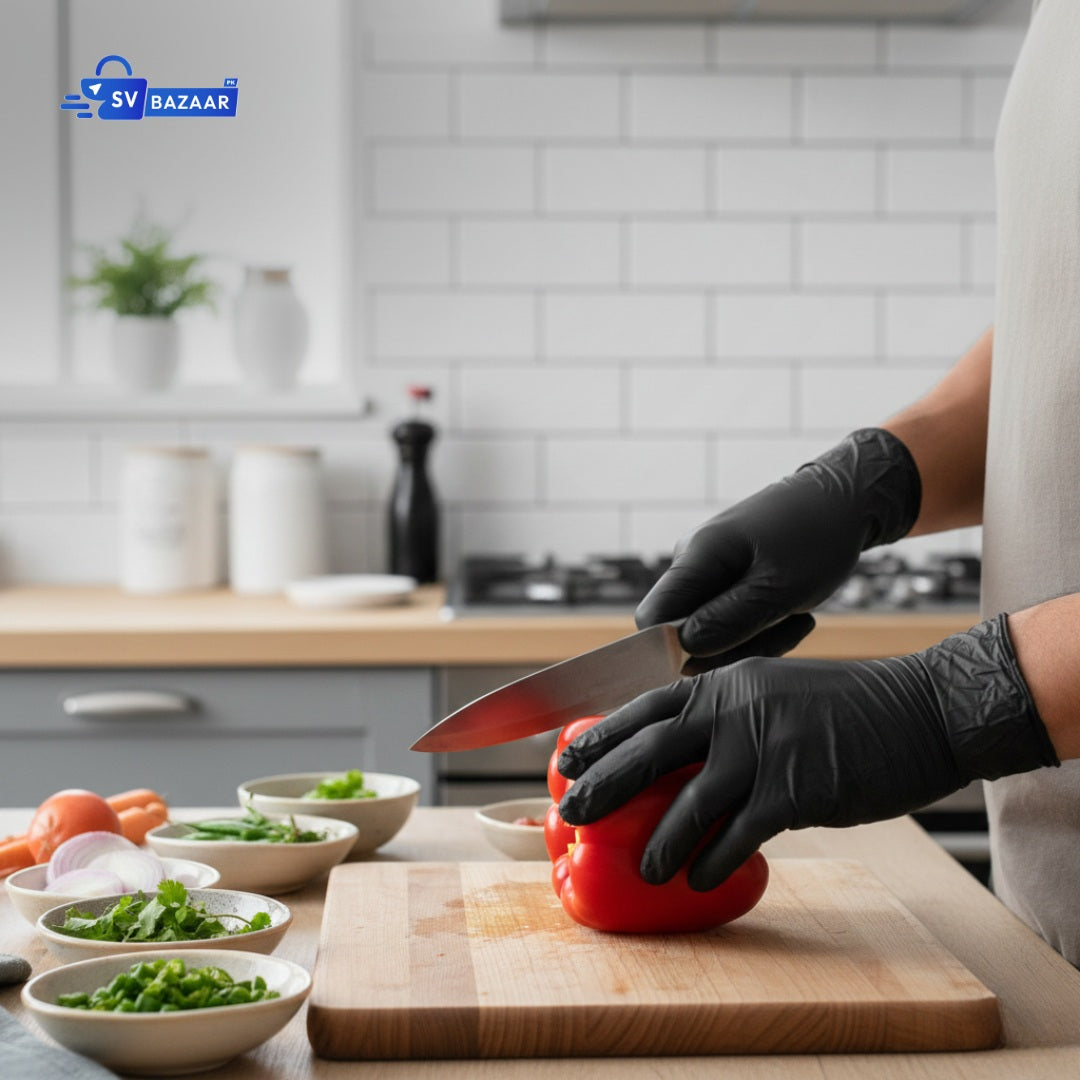 Disposable Black Vinyl Gloves - Powder Free (Pack of 100)