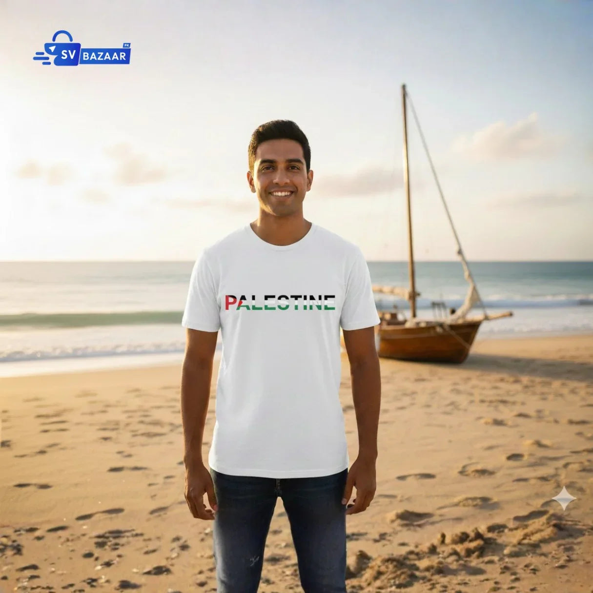 Palestine Flag Typography T-Shirt | Unisex Cotton Fashion Tee - Unity Design