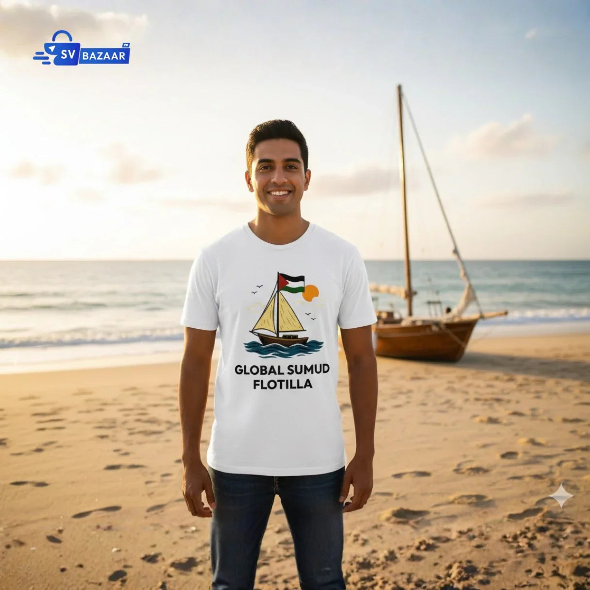 Global Sumud Flotilla T-Shirt - Unisex Printed T-Shirt in Premium Cotton Fabric
