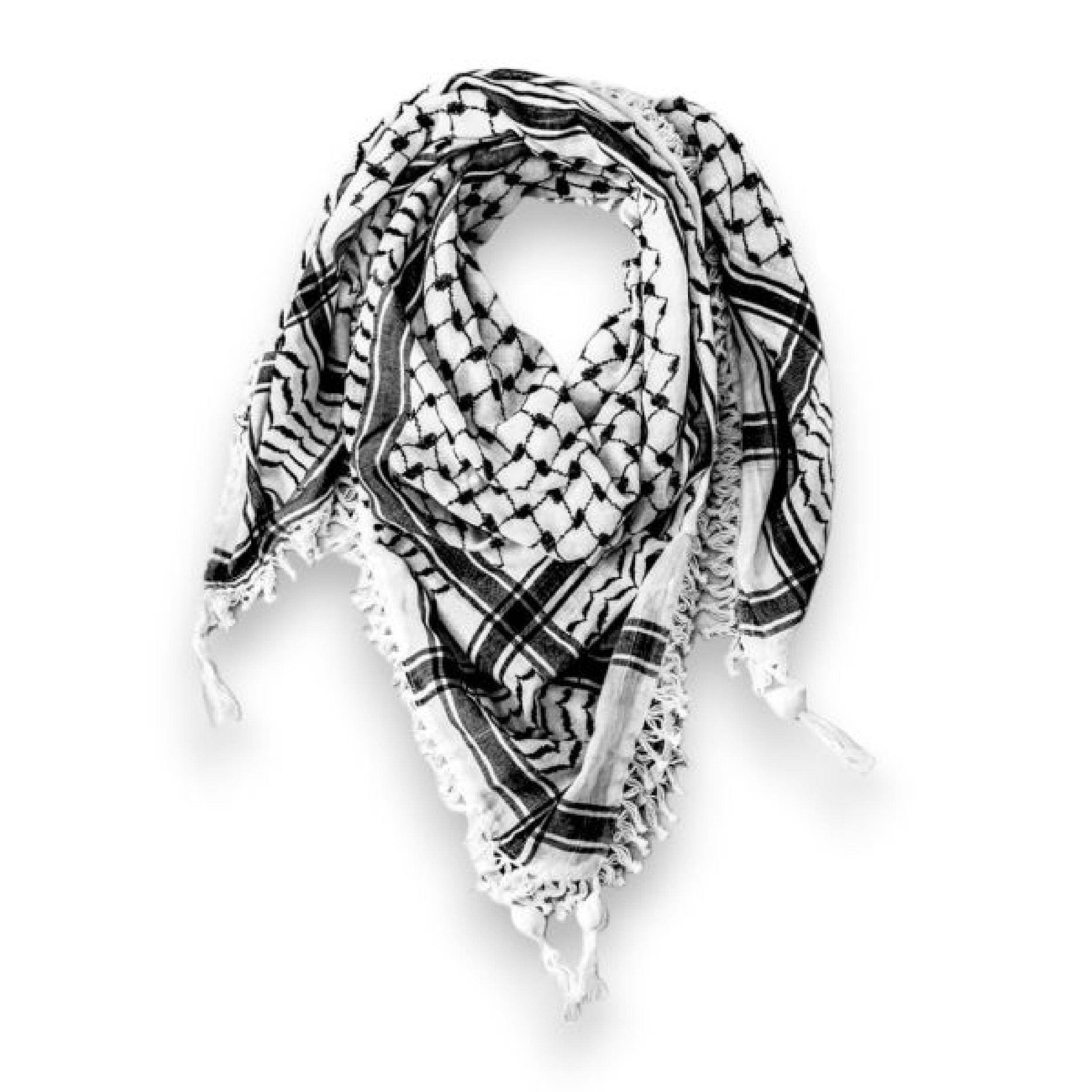 Palestinian Pattern Keffiyeh Roomal Scarf White & Black Printed (Unisex) - SV Bazaar