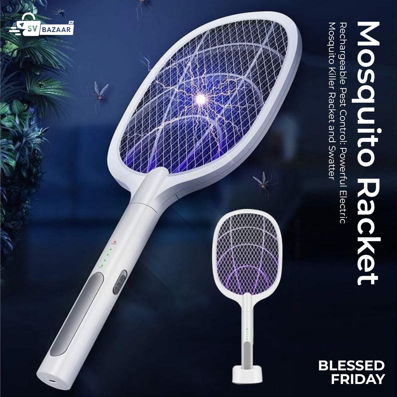 2in1 Electric Shock Rechargeable Mosquito Killer Racket
