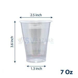 Disposable Plastic Cup 210ml (Transparent) - Pack of 100 - SV Bazaar