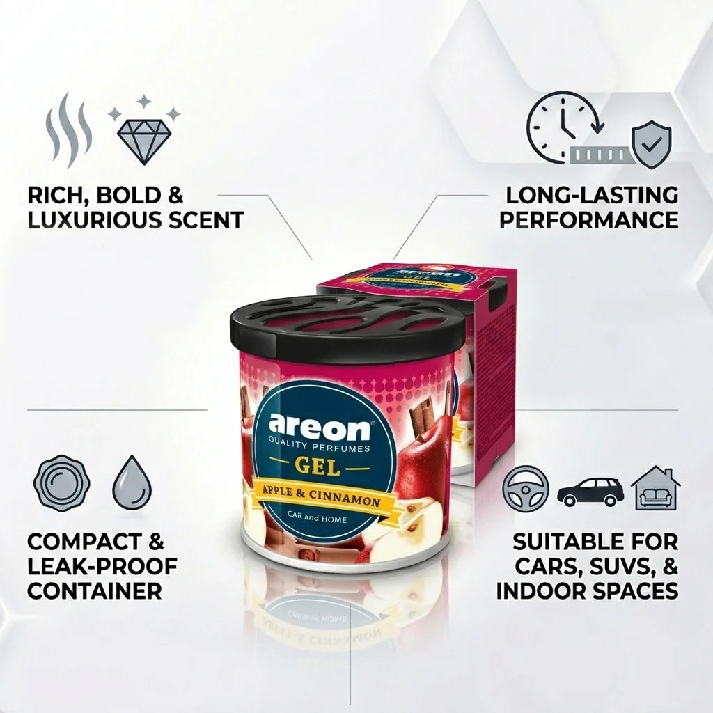 Car Air Freshener - Areon Apple & Cinnamon Gel Car Perfume Long Lasting Interior Fragrance