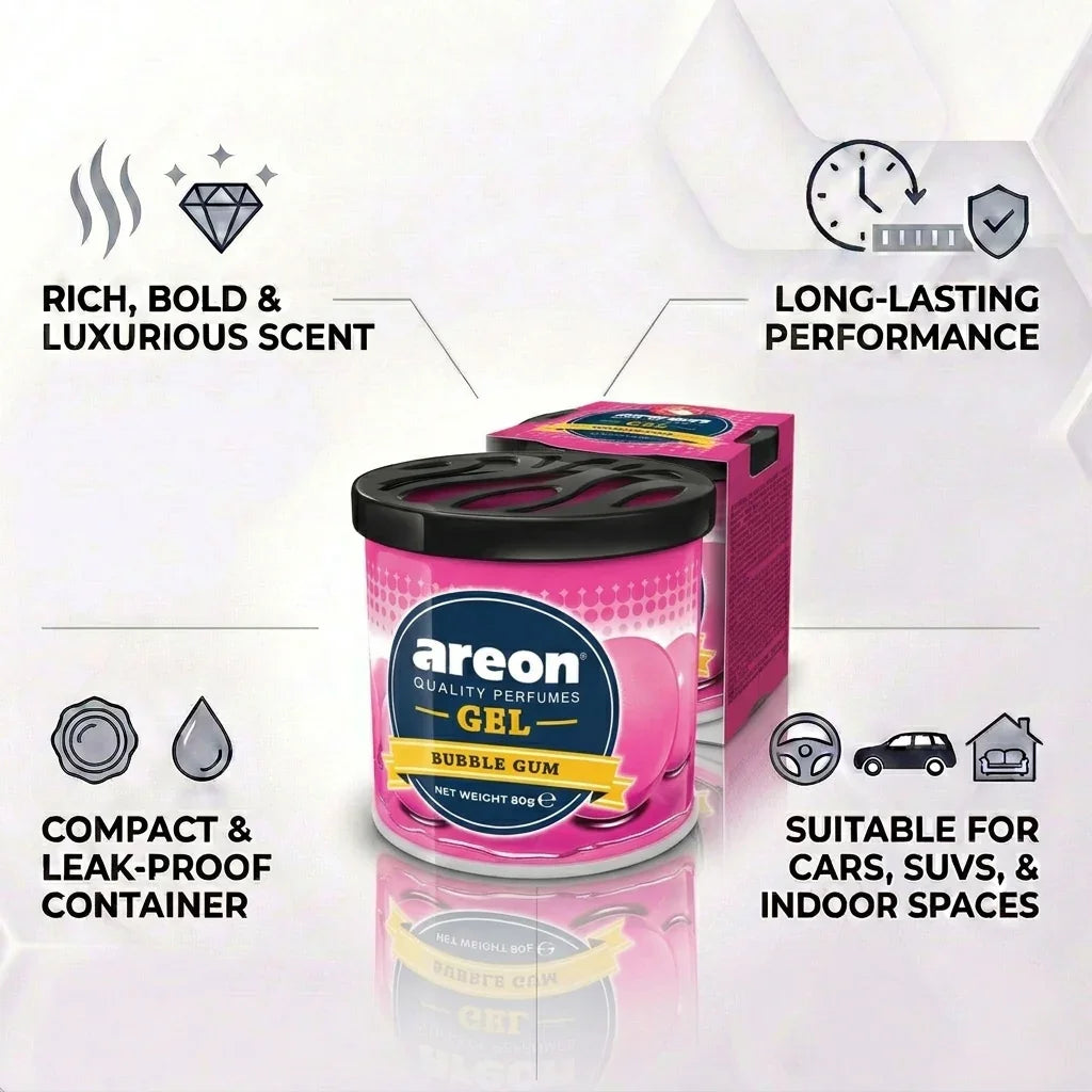 Car Air Freshener - Areon Bubble Gum Gel Car Perfume Long Lasting Interior Fragrance