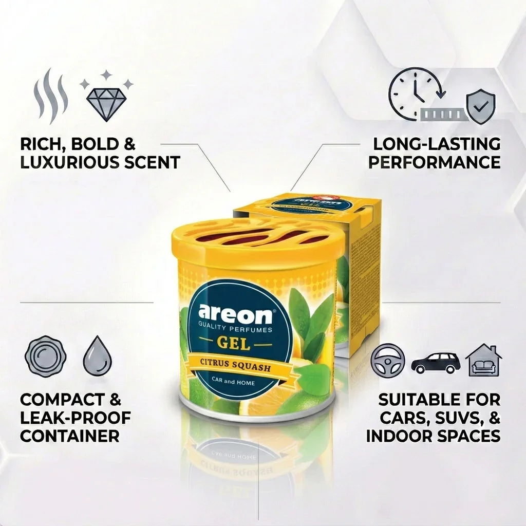 Car Air Freshener - Areon Citrus Squash Gel Car Perfume Long Lasting Interior Fragrance