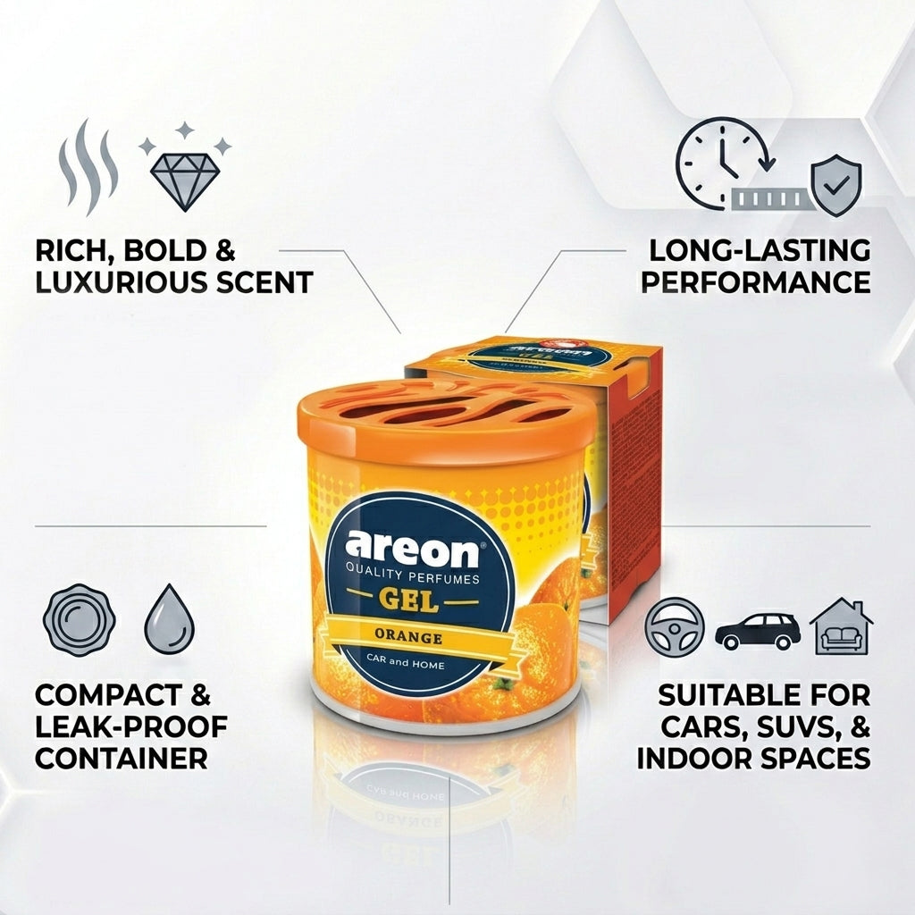 Car Air Freshener - Areon Orange Gel Car Perfume Long Lasting Interior Fragrance