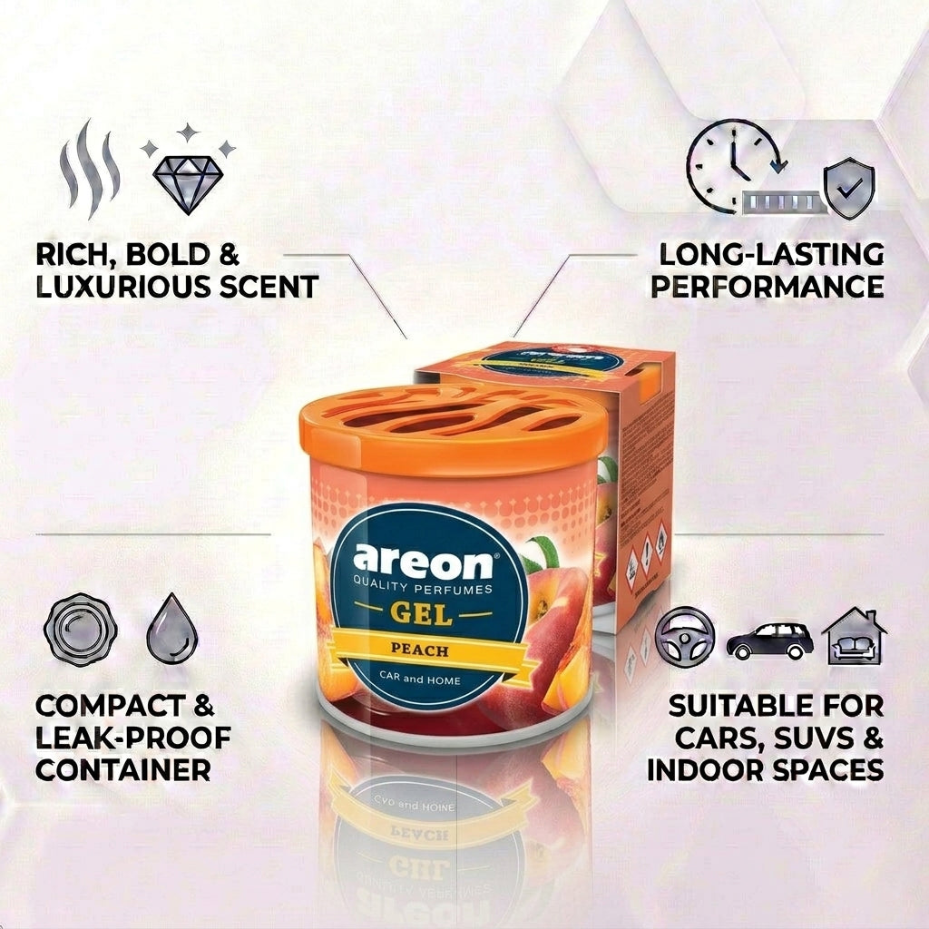Car Air Freshener - Areon Peach Gel Car Perfume Long Lasting Interior Fragrance