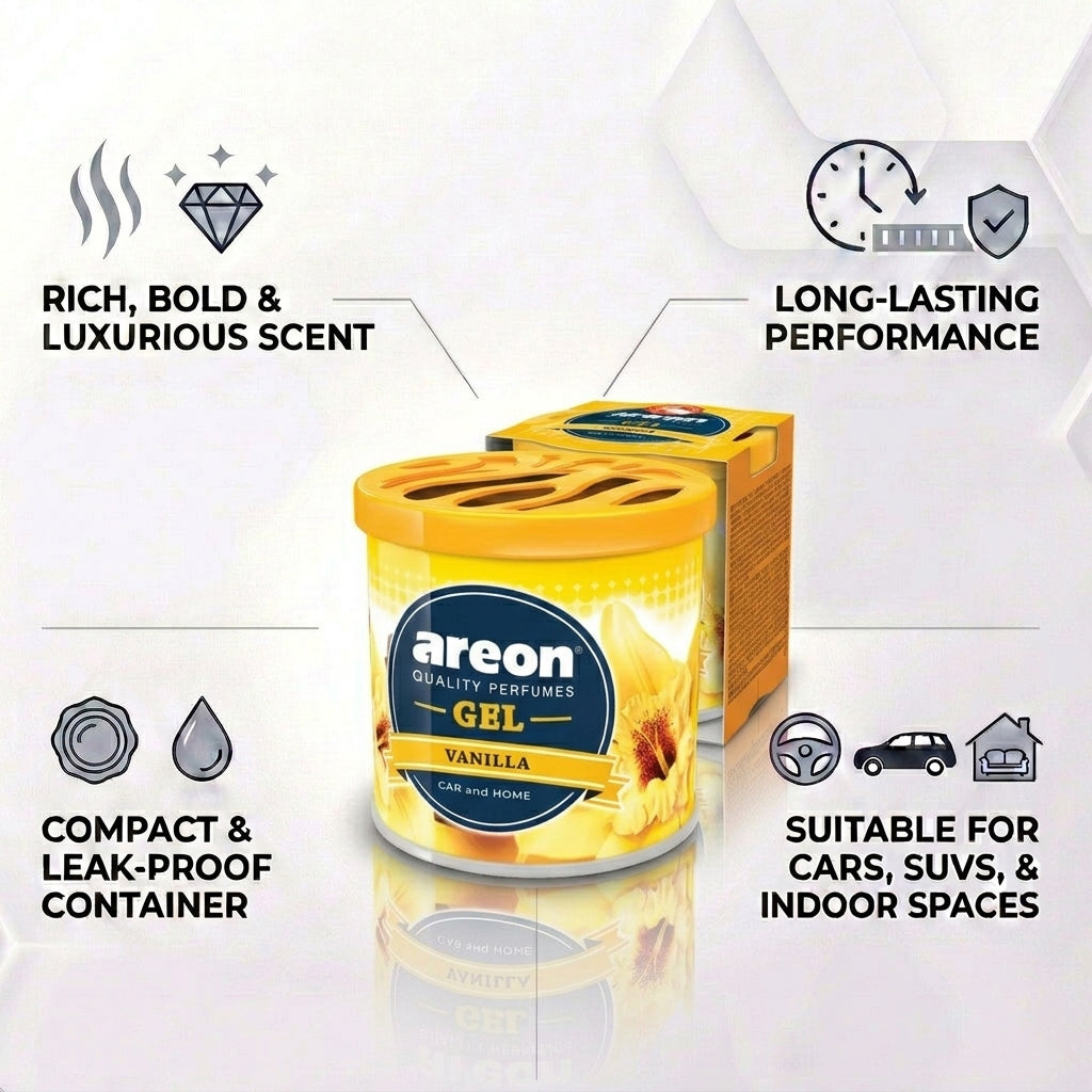 Car Air Freshener - Areon Vanilla Gel Car Perfume Long Lasting Interior Fragrance