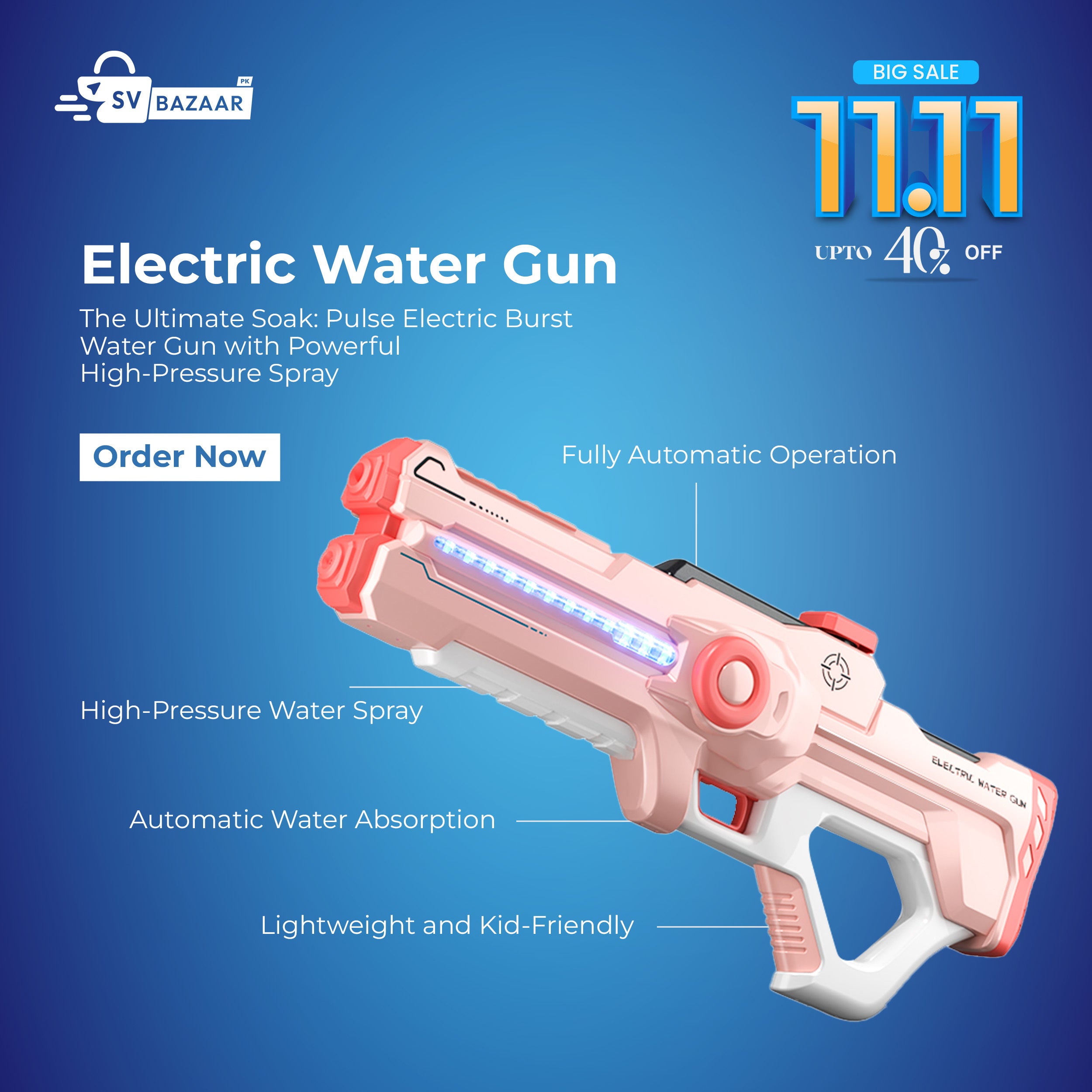 Electric Water Gun: Pulse Electric Burst Gun Fully Automatic Starter Series Powerful High Pressure Spray Toys for Boiys & Girls Ages 3+- Pink