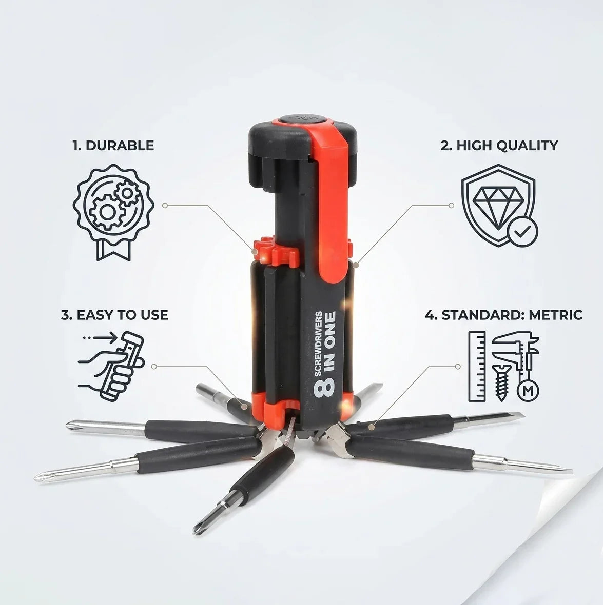 8 in 1 Screwdriver Set with Light - Durable Multi Purpose Professional Tool Kit