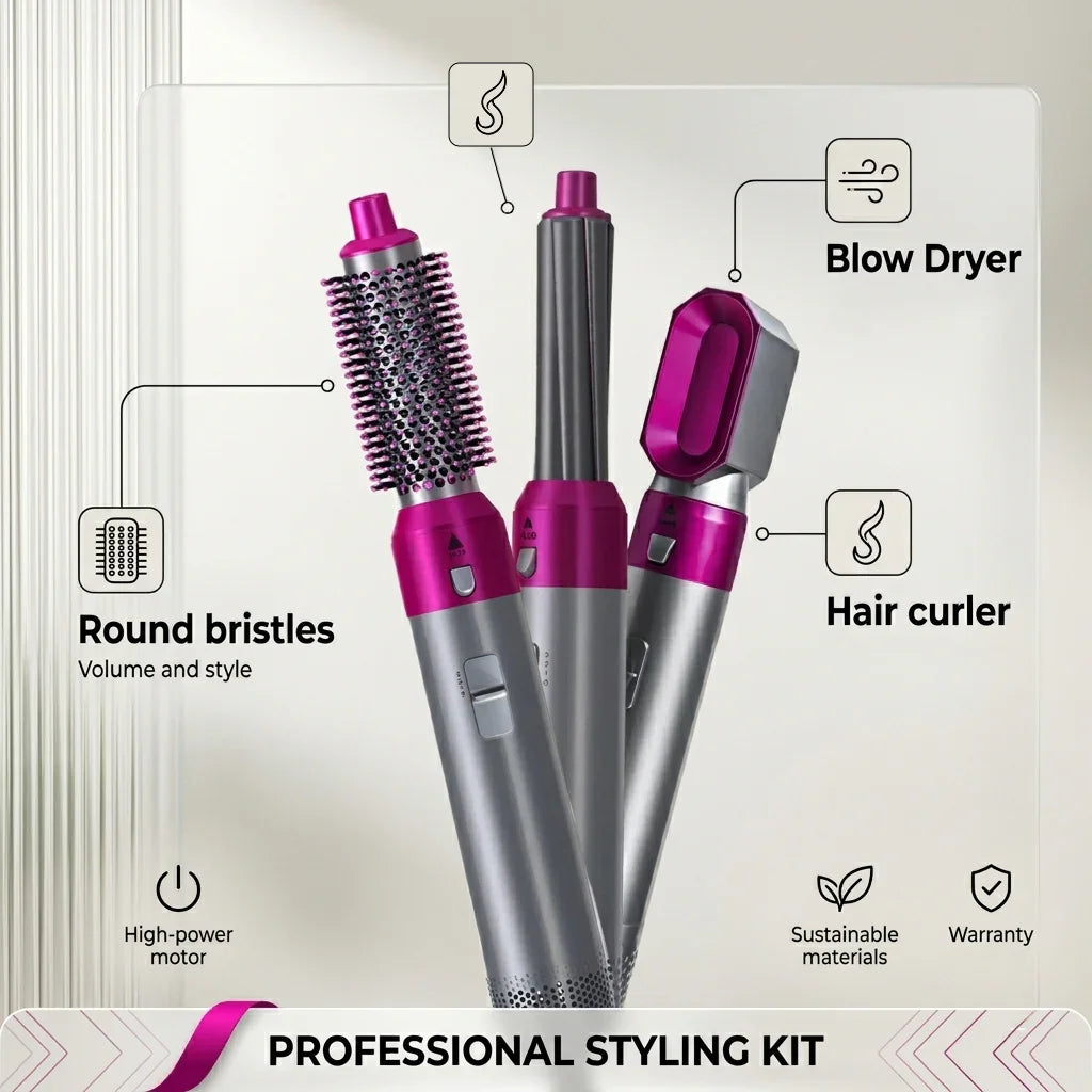5 in 1 Hair Dryer Styler - Hot Air Electric Hair Dryer with Straightener, Curling & Styling Tool