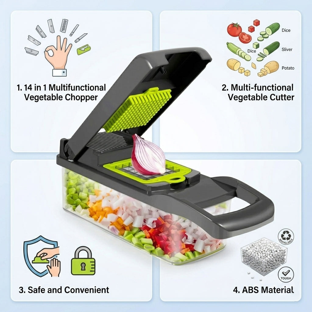 12-in-1 Vegetable Chopper Cutter Multi-Function Kitchen Slicer with Container