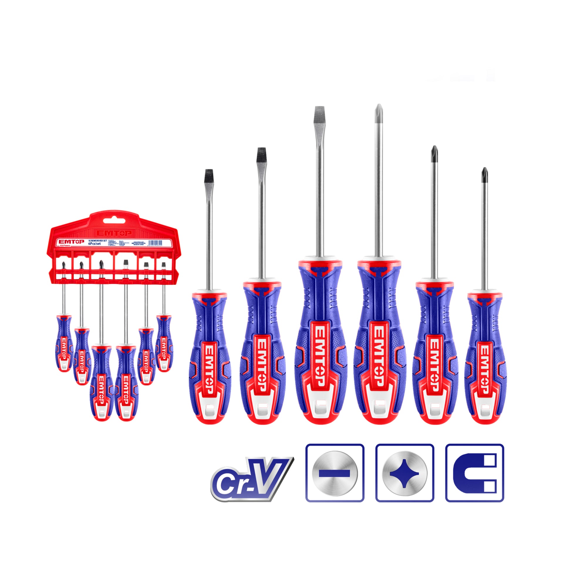 Emtop 6 Pcs Screwdriver Set ESST0602 - Magnetic Durable Professional Hand Tool