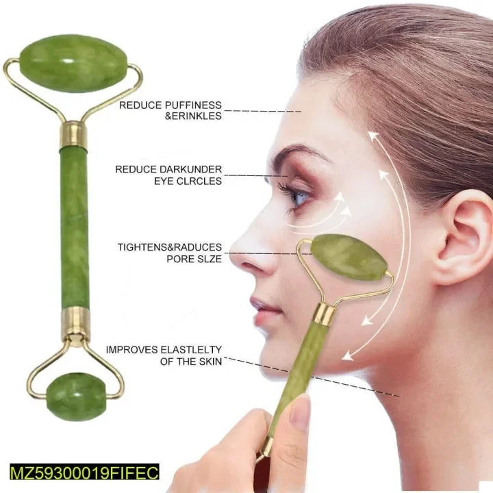 Genuine Stone Jade Roller & Gua Sha Set | Face, Eyes & Neck Massager