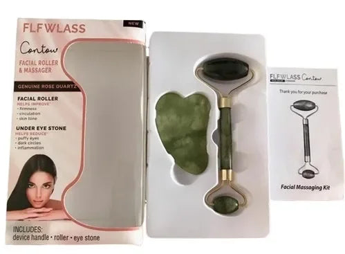 Genuine Stone Jade Roller & Gua Sha Set | Face, Eyes & Neck Massager