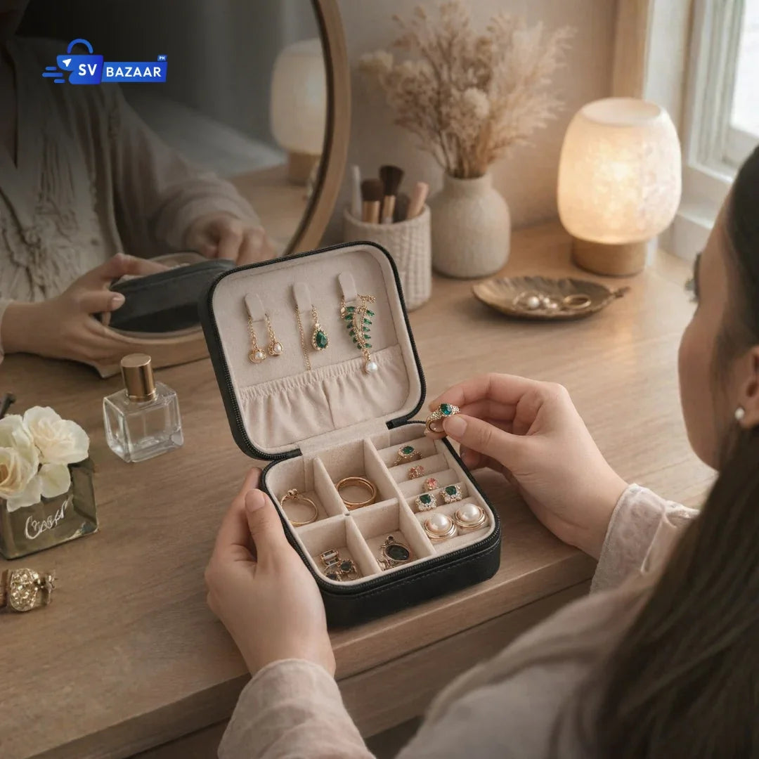Luxury Portable Jewelry Organizer Box - Mini Jewelry Organizer Box for Ladies Travel Storage Case with Mirror