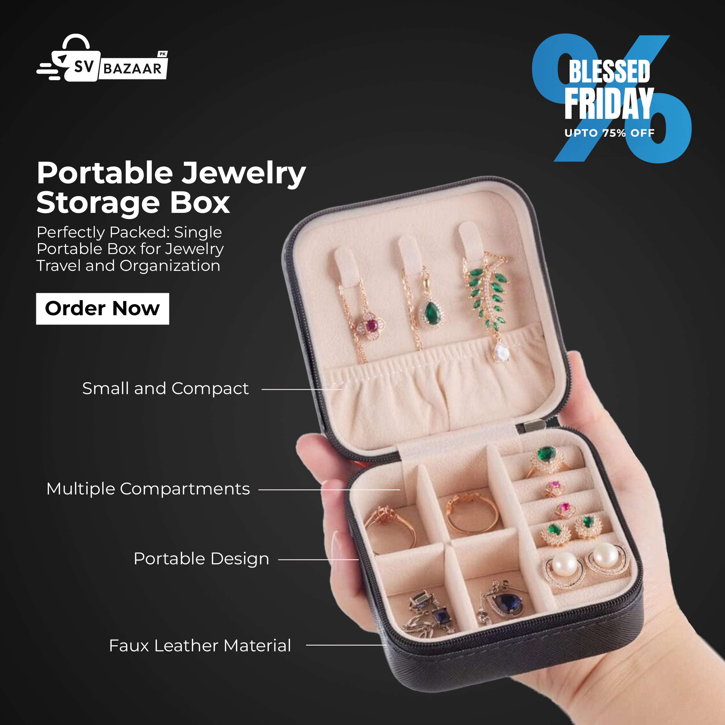 1pcs Portable Jewelry Storage Box Travel Storage Organizer Jewelry .