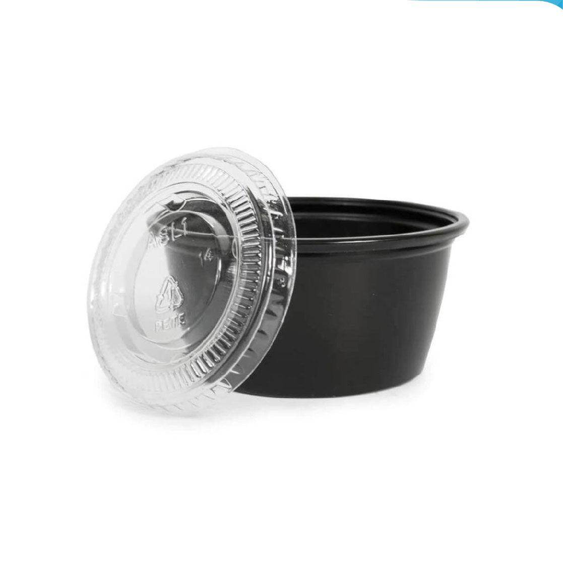 Sauce Cup With Lid - 2 Oz - Black Pack of 100 - SV Bazaar