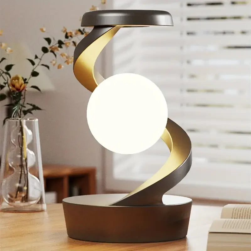Rechargeable RGB Spiral Moon Lamp with Wireless Phone Charging – Floating Magnetic Light for Room & Desk Decor