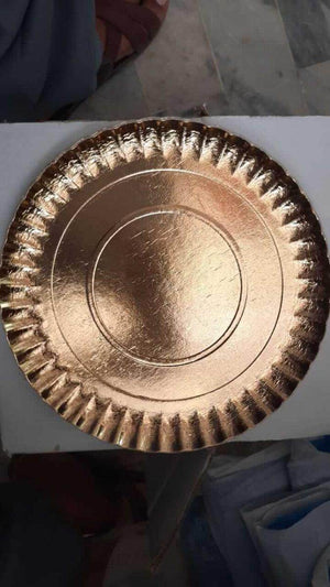Disposable Golden Round Paper Plate - Pack of 5 - SV Bazaar