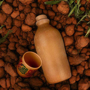 500ML Natural Clay Water Bottle with Free Clay Glass - SV Bazaar