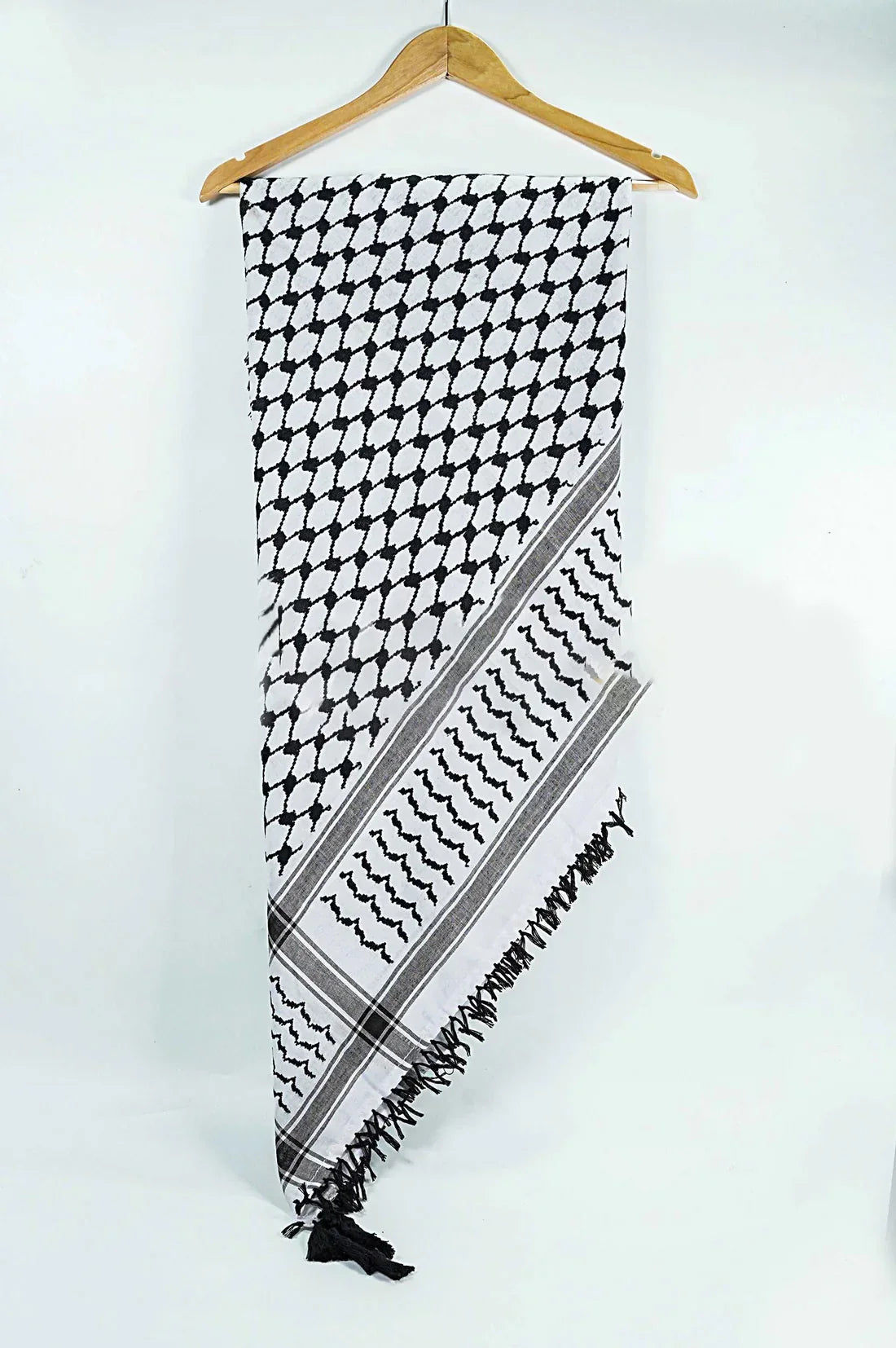 Palestinian Pattern Keffiyeh Roomal Scarf White & Black Emproidered (Unisex)