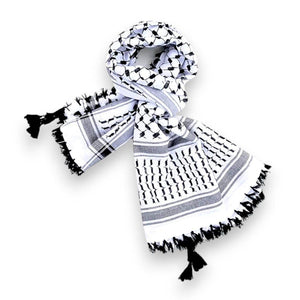 Palestinian Pattern Keffiyeh Roomal Scarf White & Black Emproidered (Unisex) - SV Bazaar