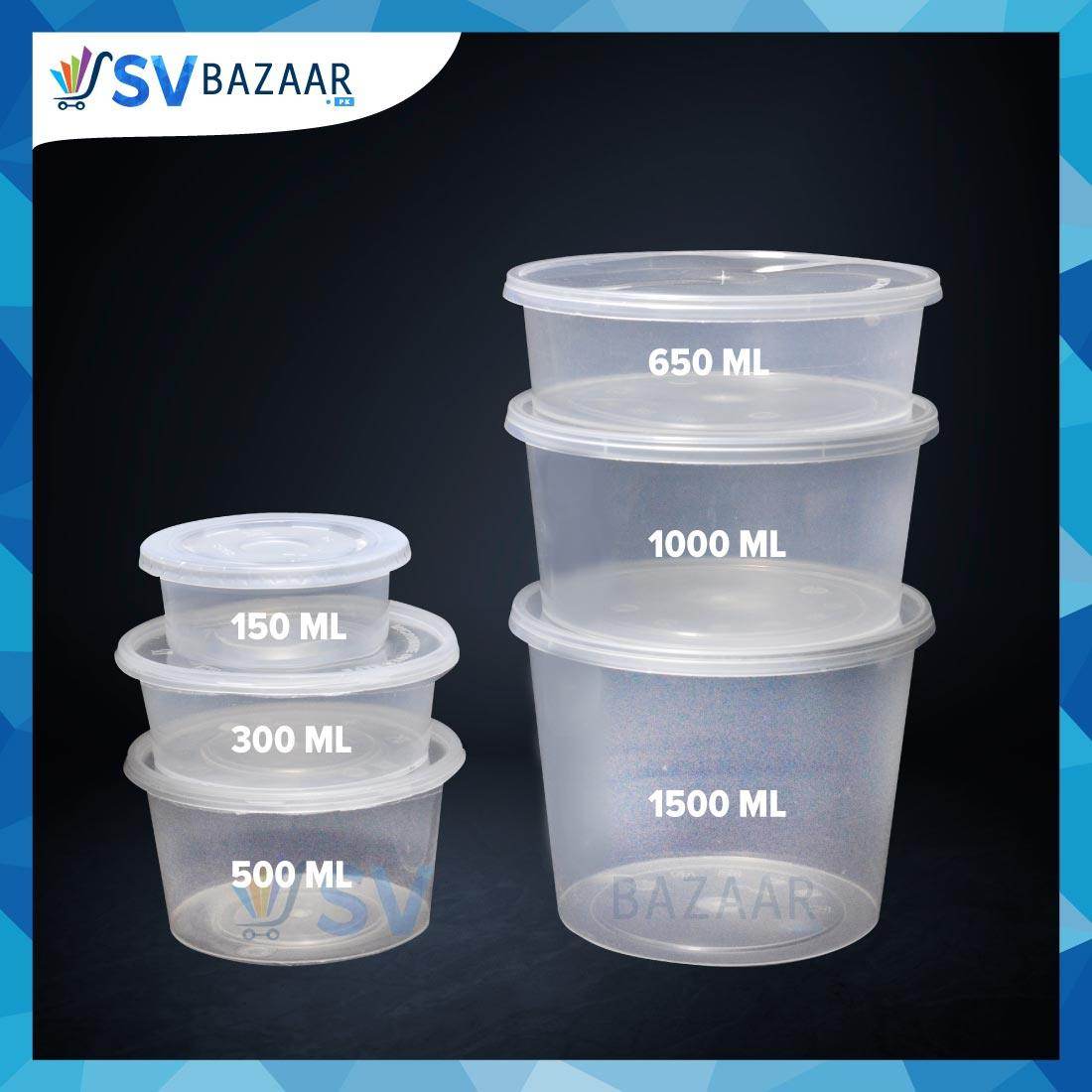1000 ML ROUND DISPOSABLE FOOD CONTAINERS - Pack of 12 - SV Bazaar