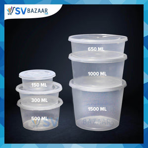 1000 ML ROUND DISPOSABLE FOOD CONTAINERS - Pack of 12 - SV Bazaar