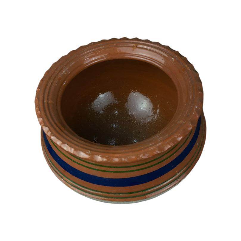 Standard Glazed Blue Stripes Clay Handi - SV Bazaar