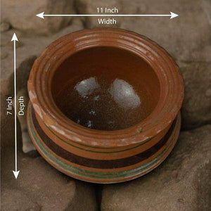 Standard Glazed Brown Stripes Clay Handi - SV Bazaar
