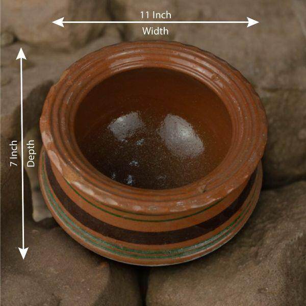 Standard Glazed Brown Stripes Clay Handi - SV Bazaar
