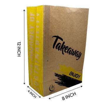 Brown Paper Food Bags - Printed Takeaway Bags (Pack Of 50 Pcs) - SV Bazaar