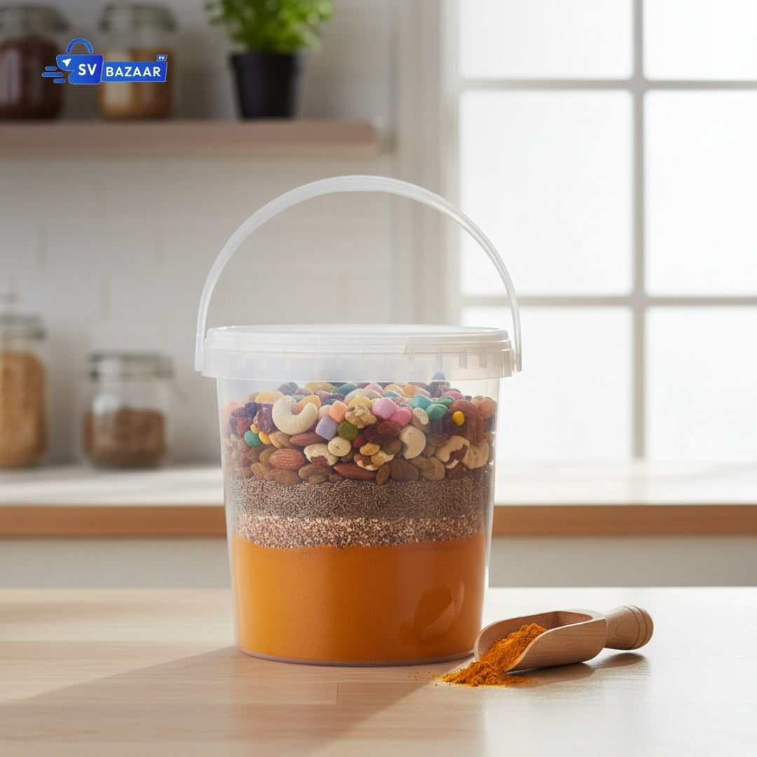 Clear Plastic Bucket for Storage & Food - 1000ML