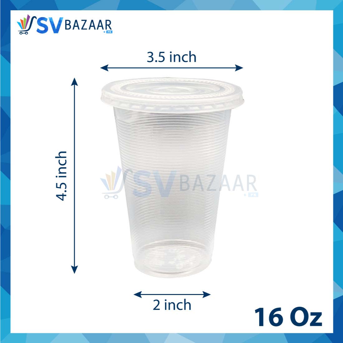 Clear Plastic Cup With Flat Lid - 16 Oz Pack of 50