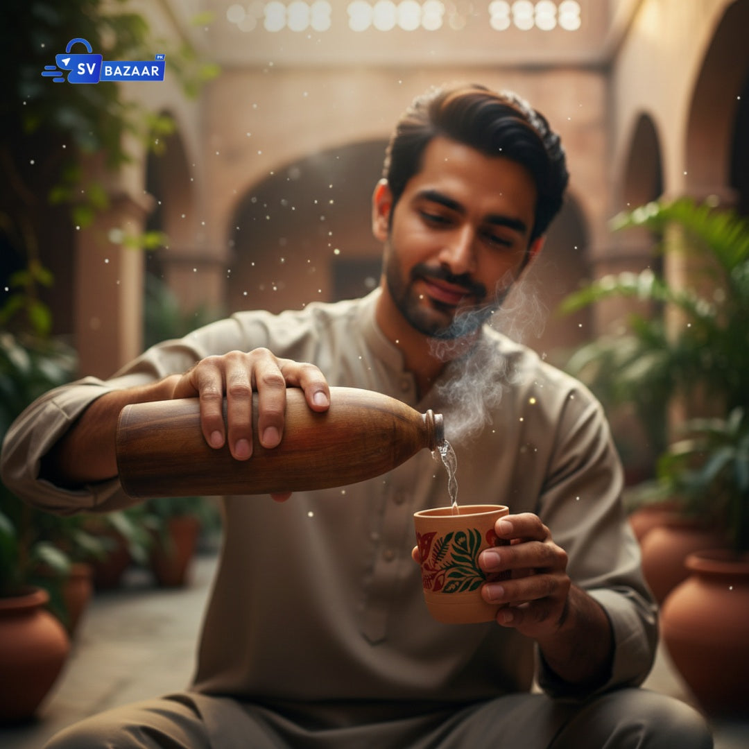 Desi Clay Water Bottle (1000-ML) With 2 Free Clay Glass