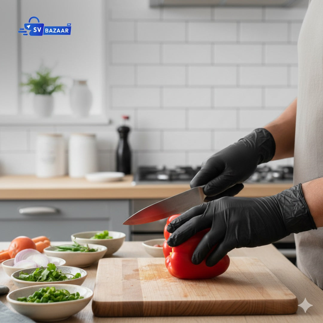 Disposable Black Vinyl Gloves - Powder Free (Pack of 100)