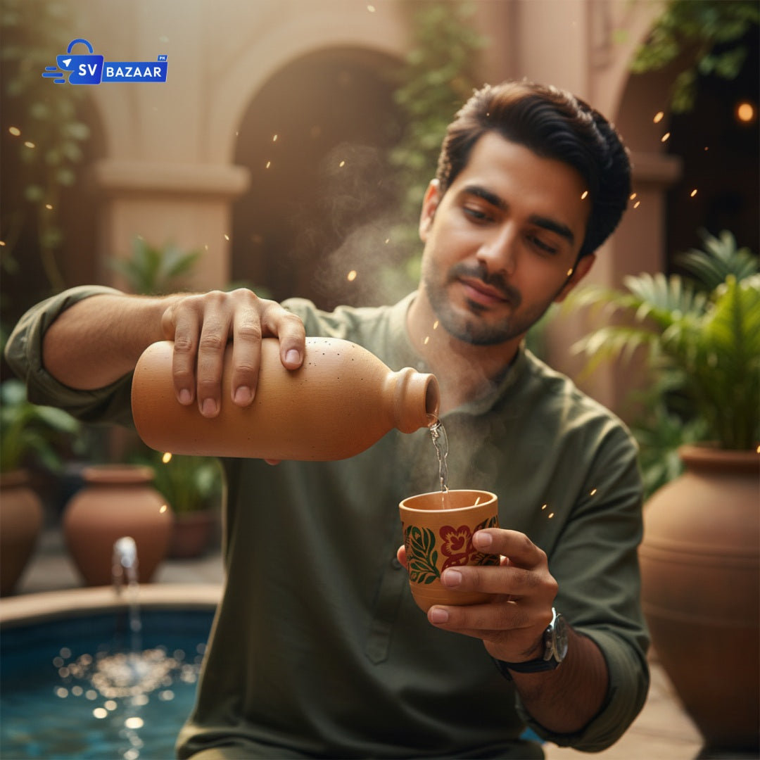 500ML Natural Clay Water Bottle with Free Clay Glass