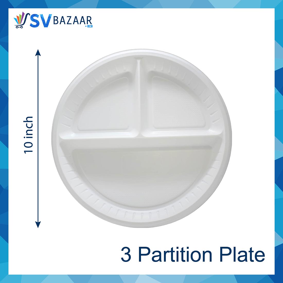 3 Partition Disposable Plastic Plates - Food Grade Pack of 50