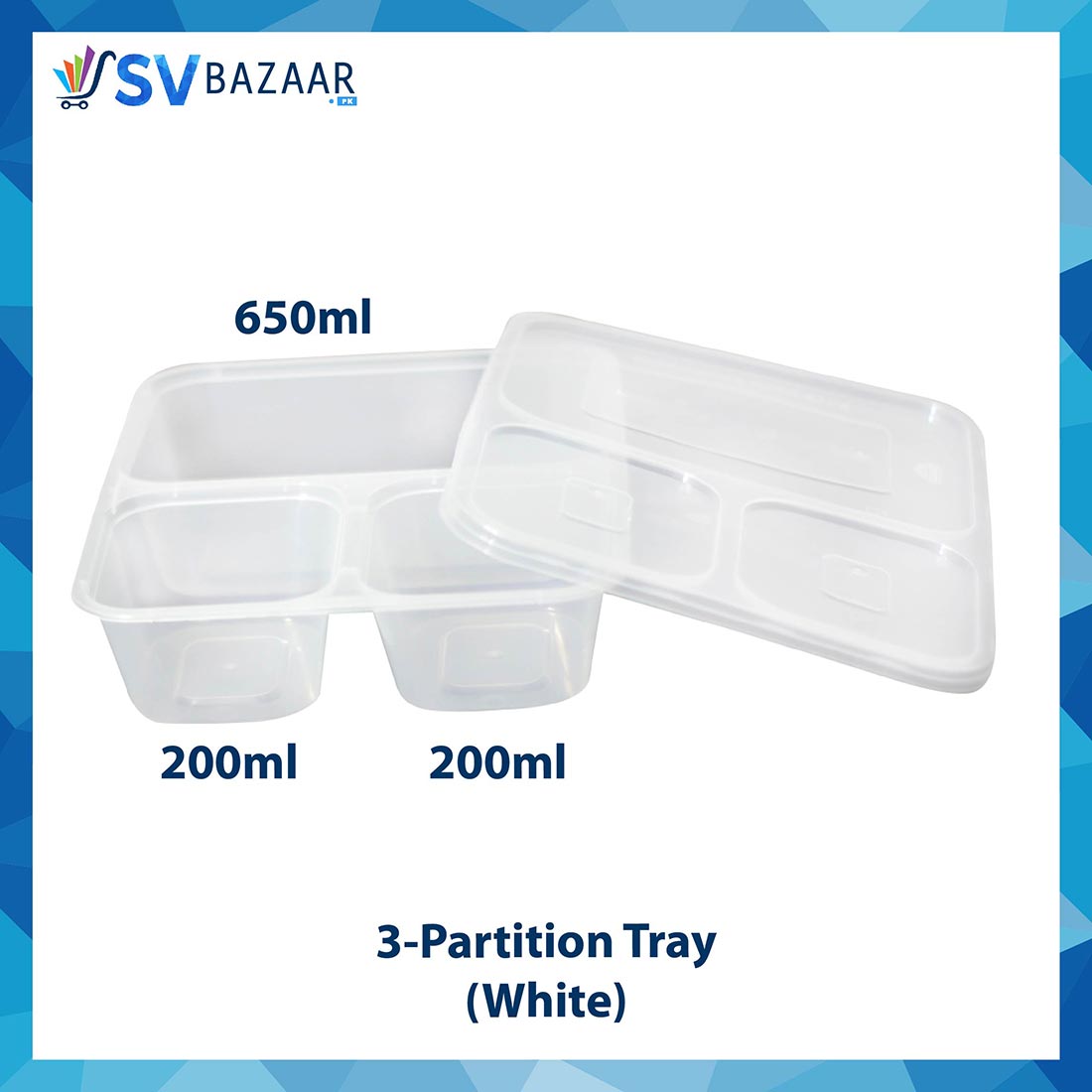 3 Partition Disposable Food Box With Lid - Pack of 10