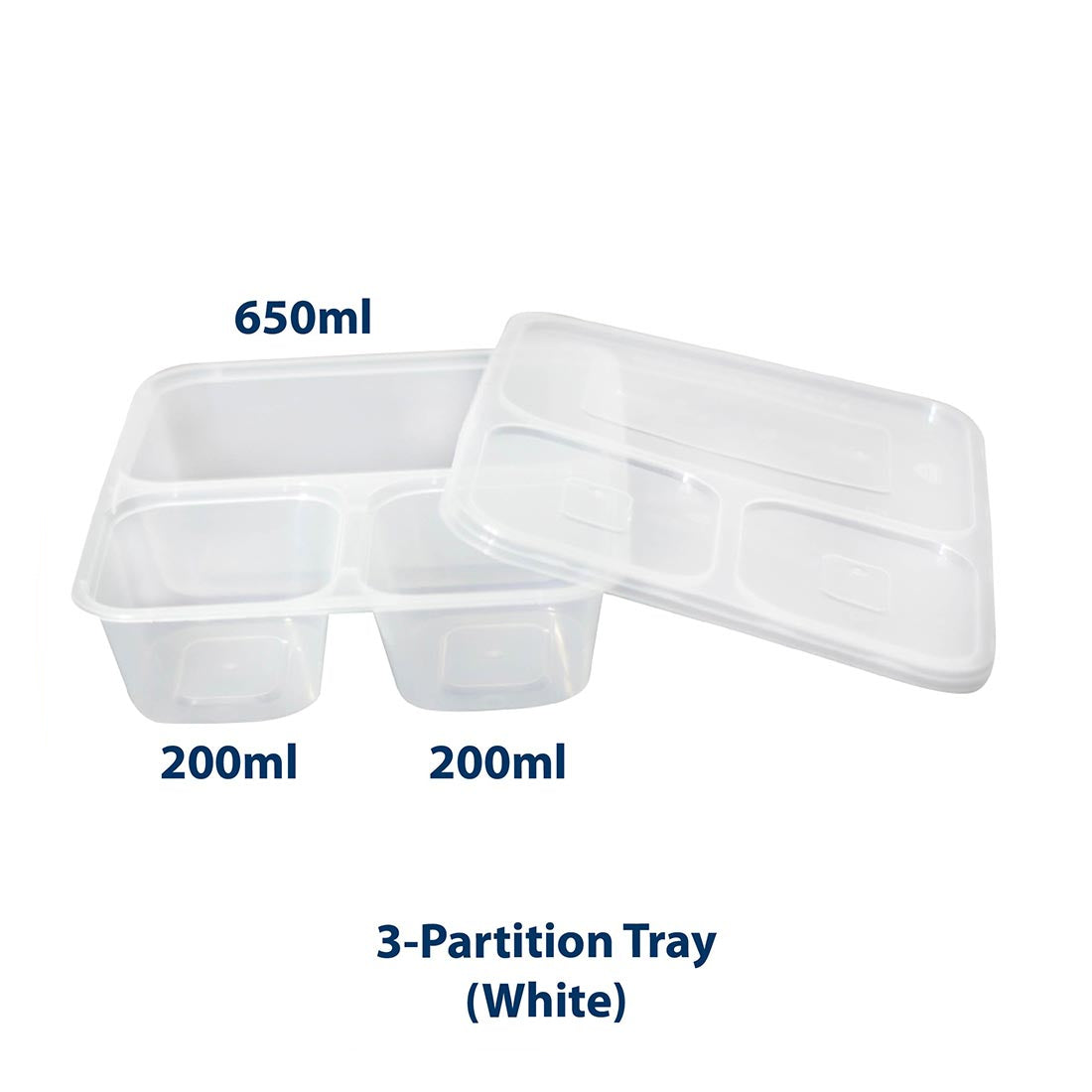 3 Partition Disposable Food Box With Lid - Pack of 10