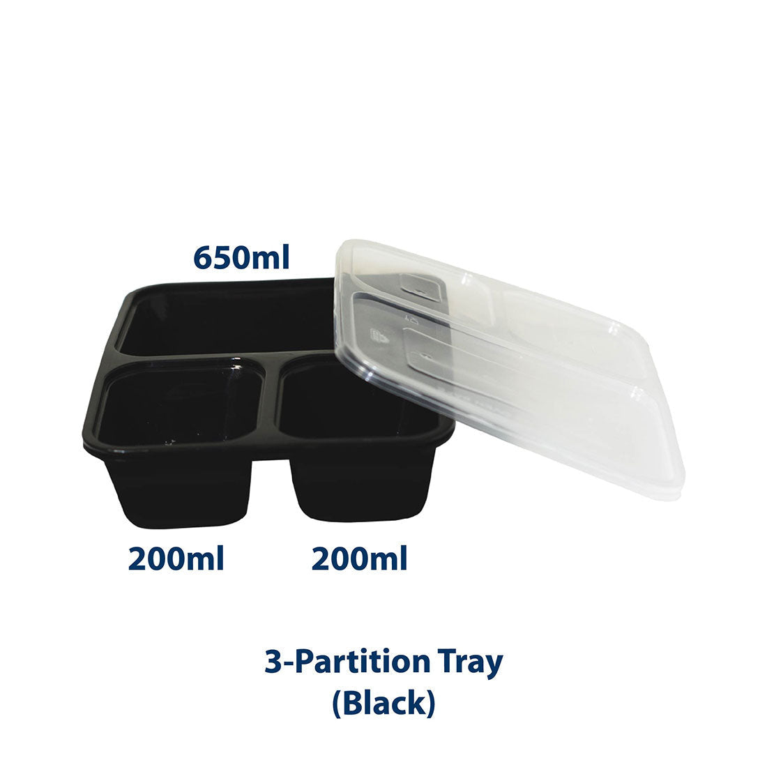 3 Partition Disposable Food Box With Lid - Pack of 10