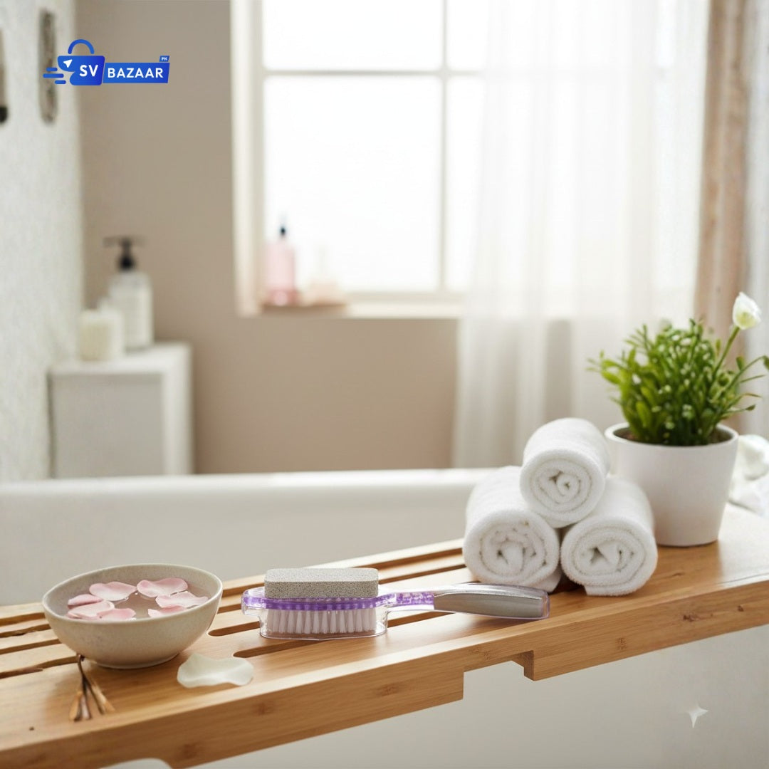 4 in 1 Pedicure Pumice Stone for Feet, Foot Hand Toe Nail Cleaning Brush, Metal File , Manicure Pedicure Multicolor