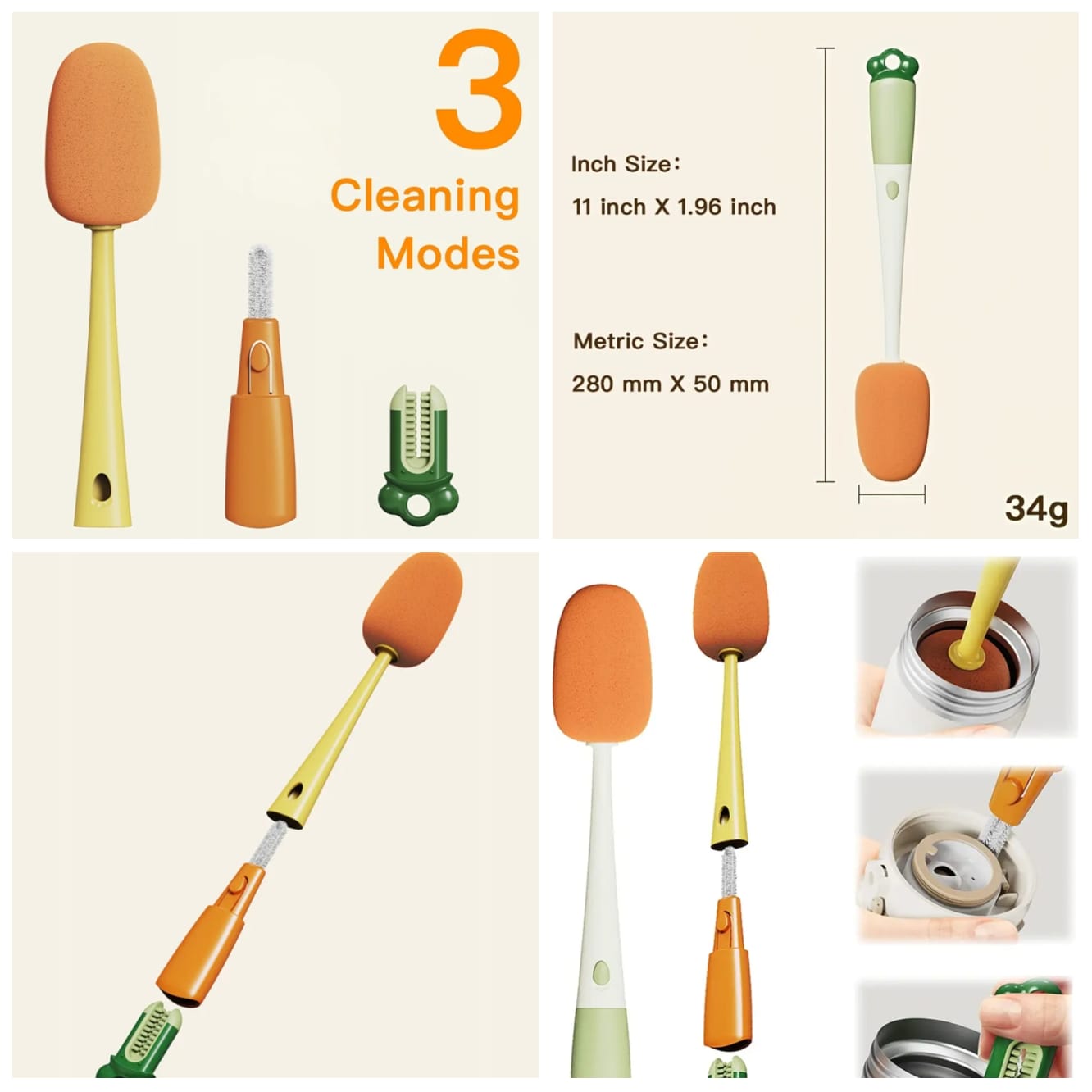 3in1 Bottle Cleaning Brush Sponge