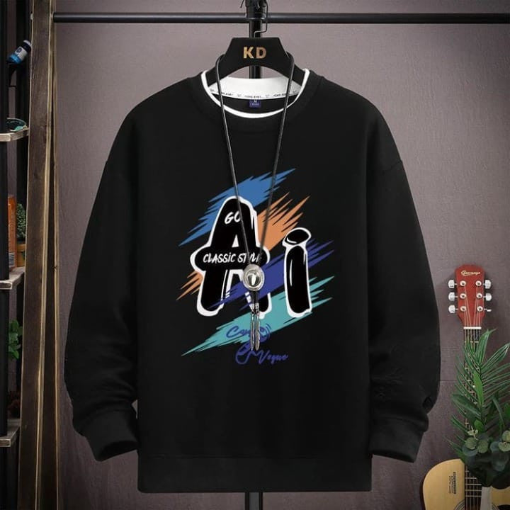 Winter Printed Sweatshirt (Unisex) Black