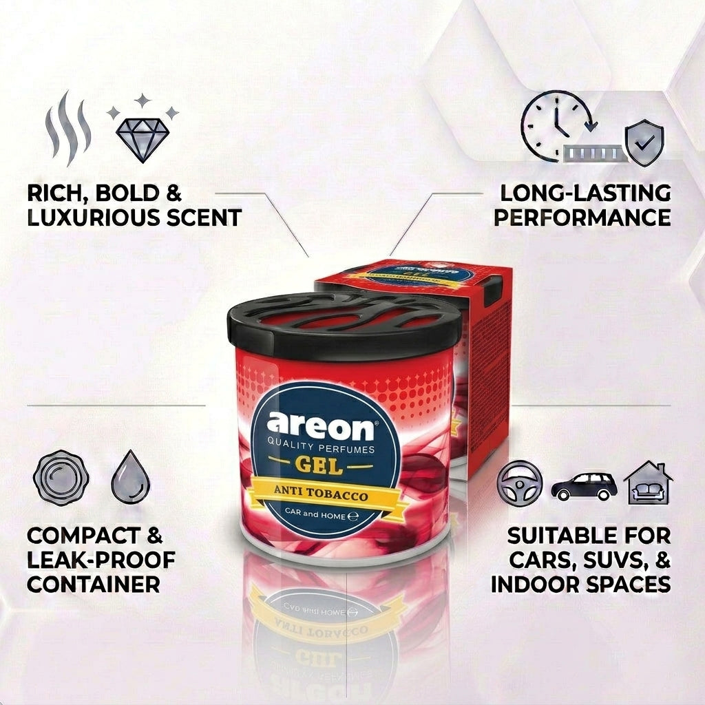 Car Air Freshener - Areon Anti Tobacco Gel Car Perfume Long Lasting Interior Fragrance